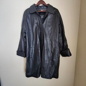 90s Tanners Avenue Italian Lambskin Leather Jacket Black Longline Mens 2XL Lined